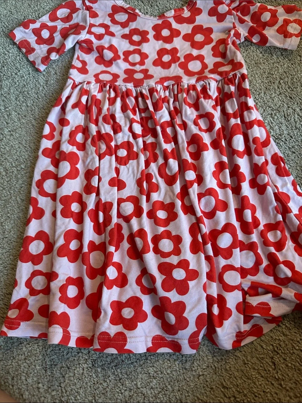 Girls Pink Dress with Red Floral Pattern - Casual Play Dress